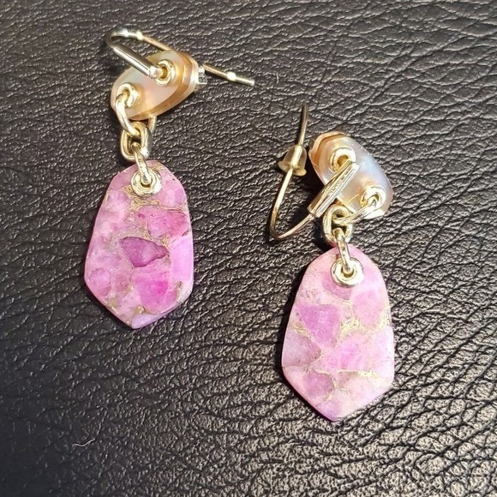 Kendra Scott Magenta Jade Gold Plated Dangle Drop Earrings Boho Gift Retired - Picture 5 of 7